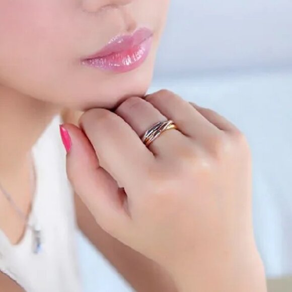 3/$35 Stainless Steel Rose Gold Silver 3 Layered Colourful Circle Ring Jewelry - Picture 6 of 7